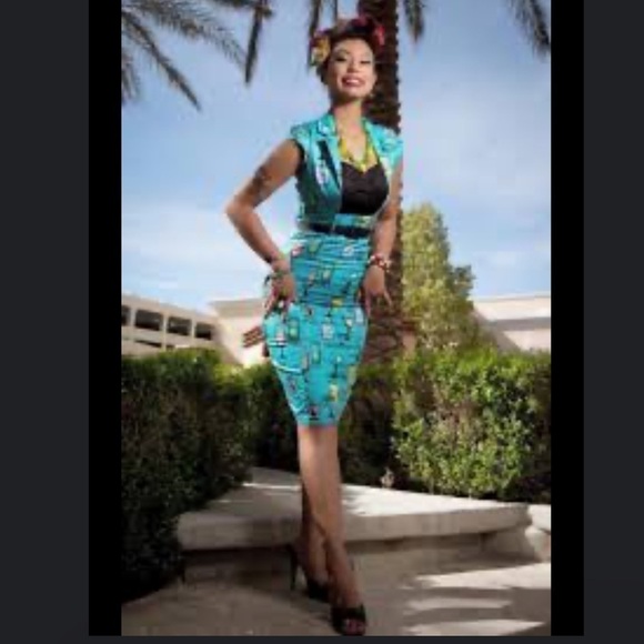 Lindy Bop Wynona Dress In Turquoise Cocktail - Picture 1 of 10